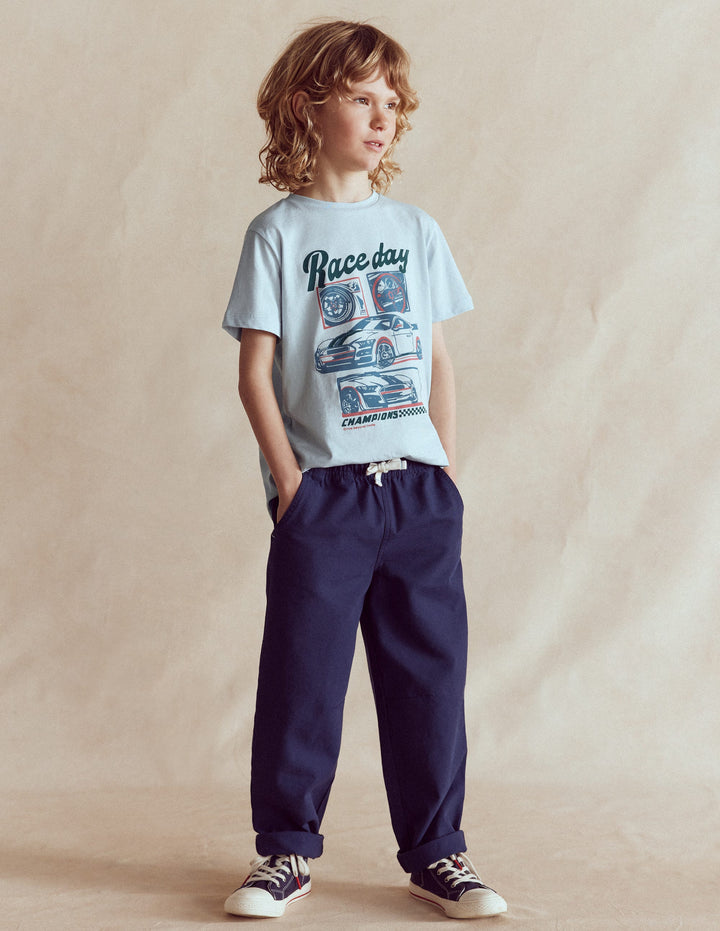 Pull-on Relaxed Trousers-Medieval Blue