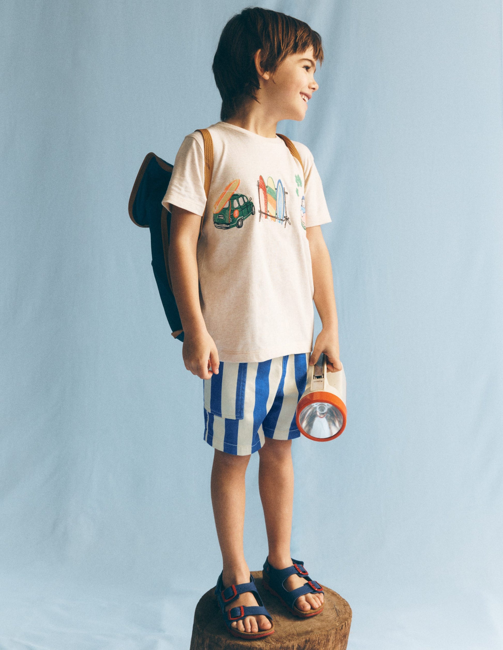 Cotton Pocket Shorts-Blue Stripe-1