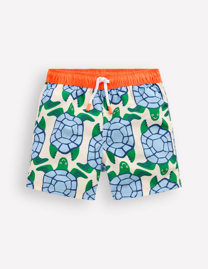 Swim Shorts-Calico White Turtles Geo