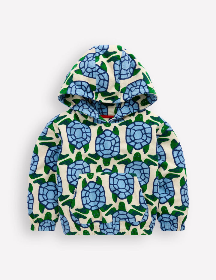 Towelling Pop-over Hoodie-Calico White Turtles