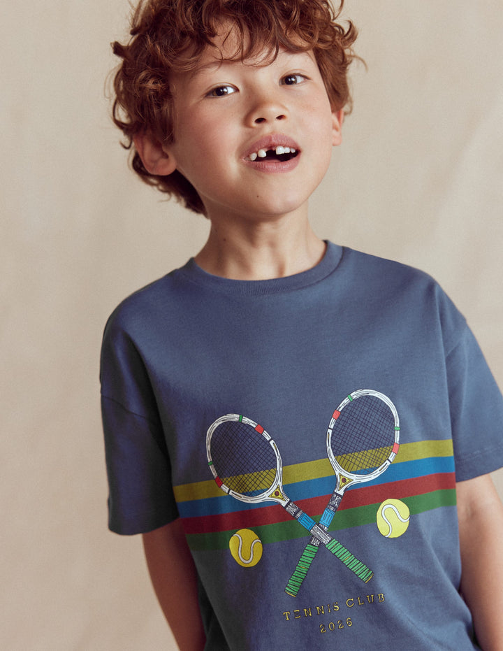 Relaxed Sport Graphic T-shirt-Robot Blue Tennis