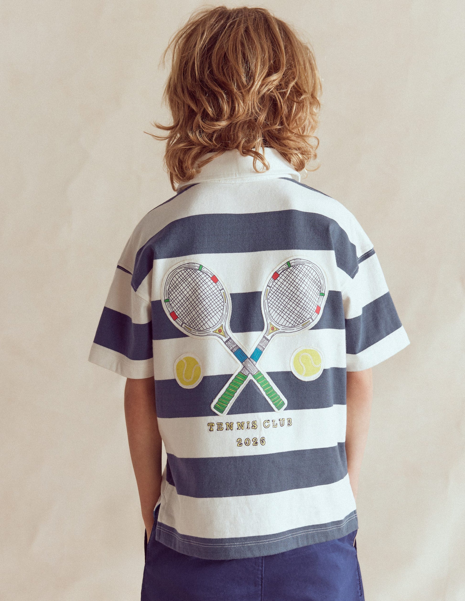 Relaxed Appliqué Polo Shirt-Robot Blue Tennis-2