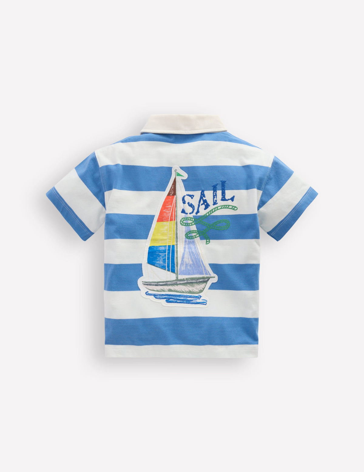 Relaxed Appliqué Polo Shirt-Forget Me Not Sail boats - Image 2