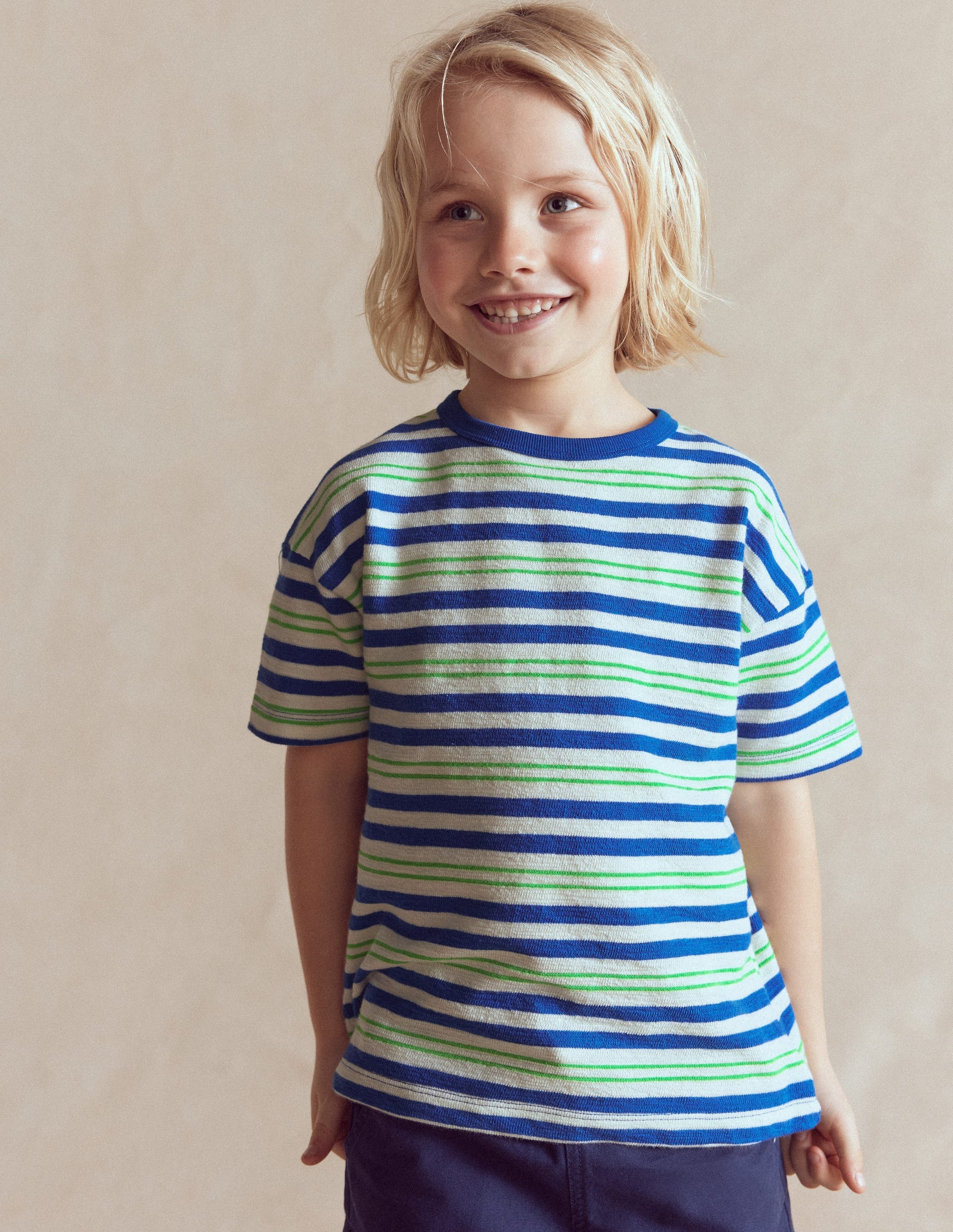 Textured Striped T-shirt-Soft Ivory / Blue / Green-1