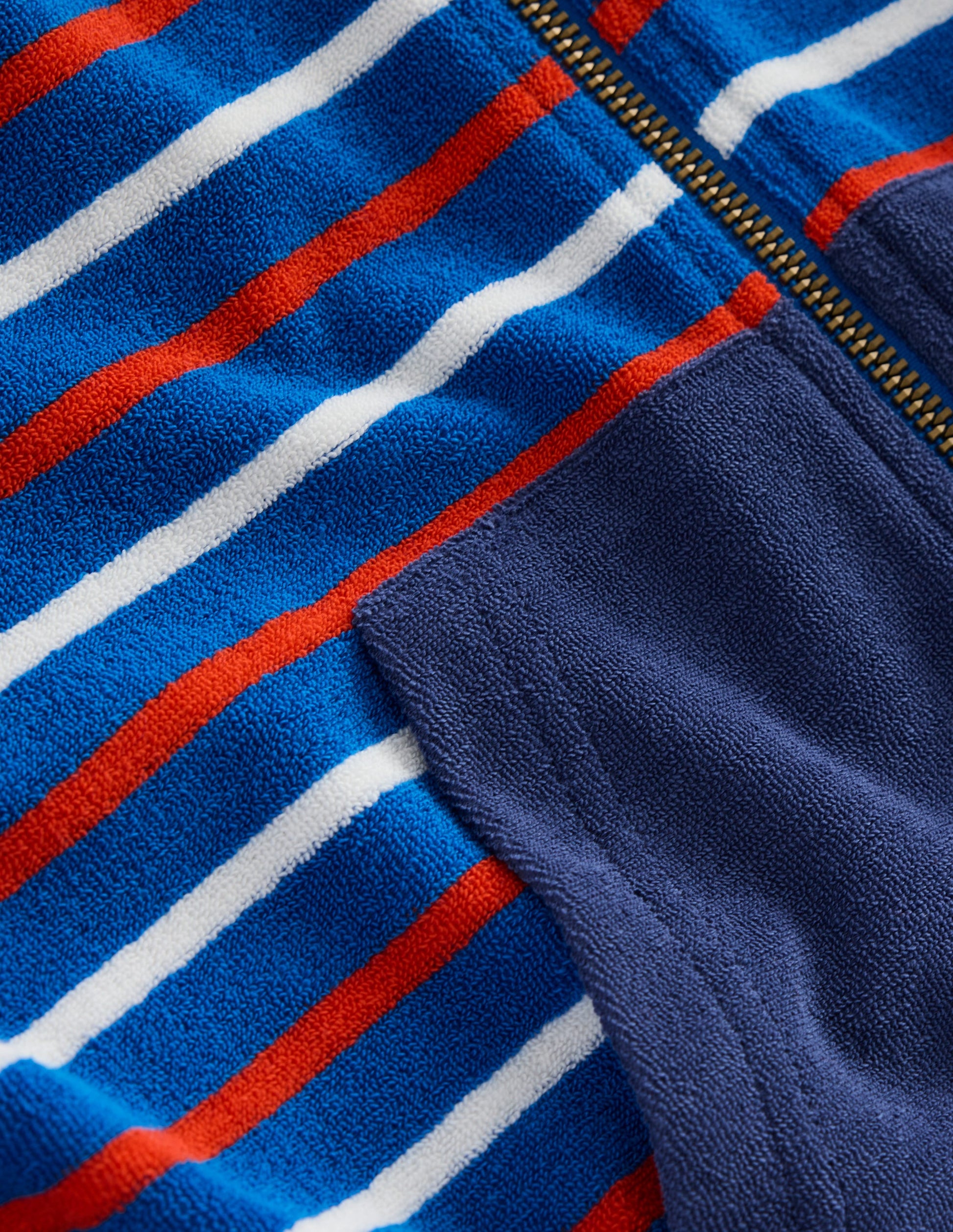Towelling Zip-through Hoodie-Blue Multi Stripe-3