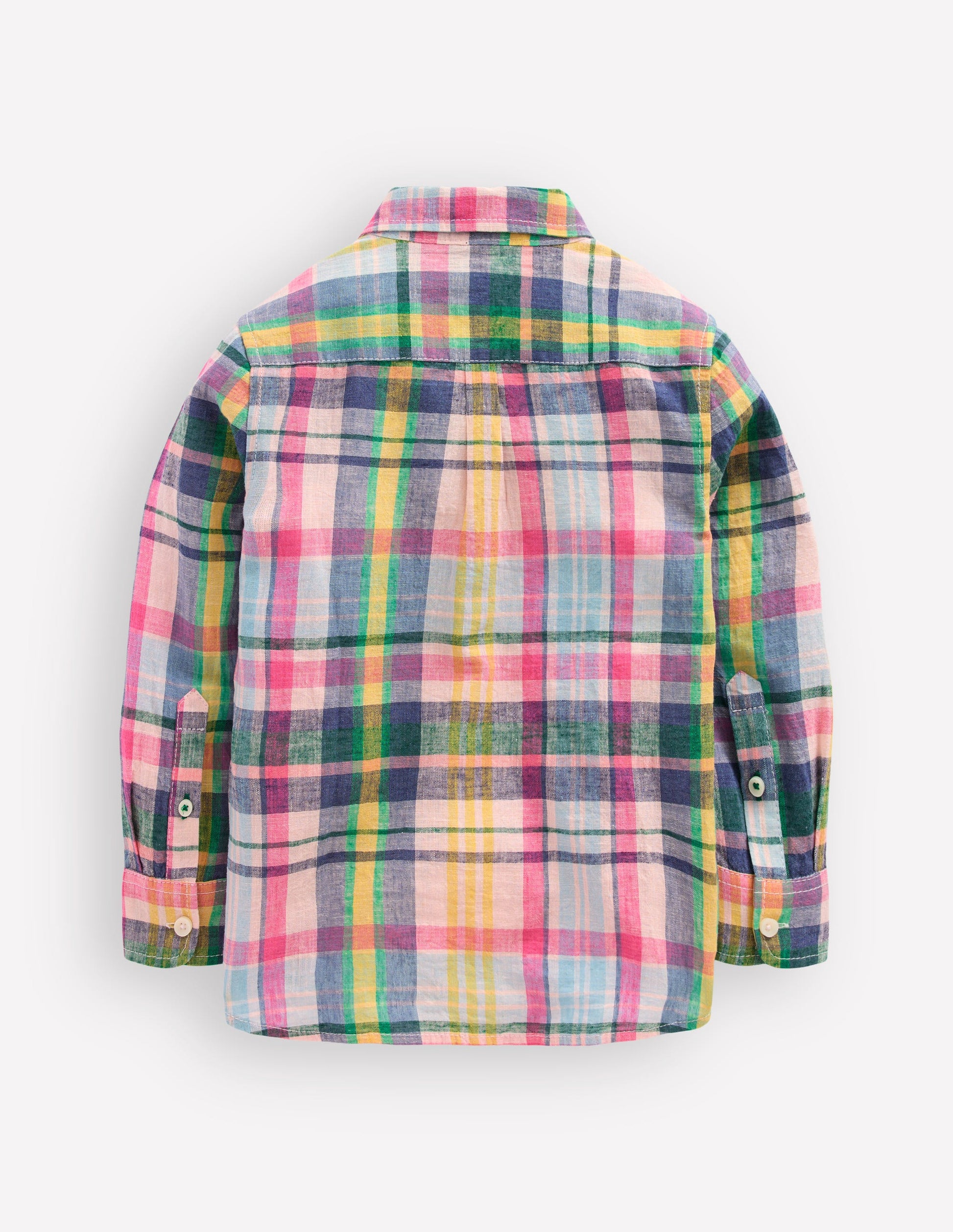 Long Sleeve Cotton Linen Shirt-Madras Check-2