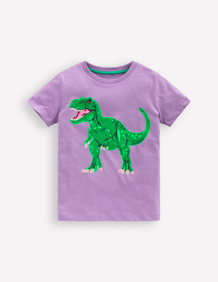 Front and Back Glow T-shirt-Aster Purple, Dino Skeleton