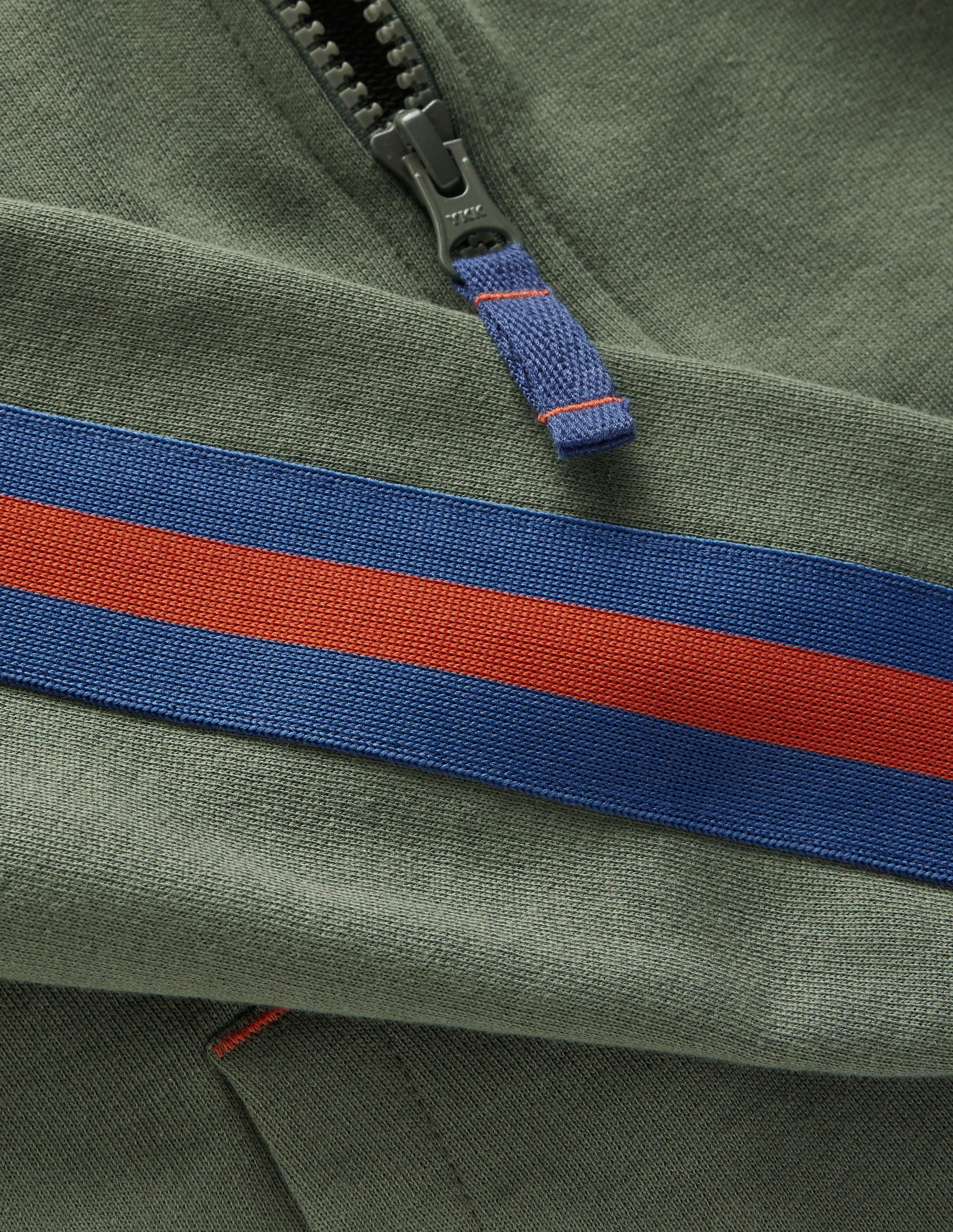 Tape Detail Zip-through Hoodie-Bottle Green - Image 2