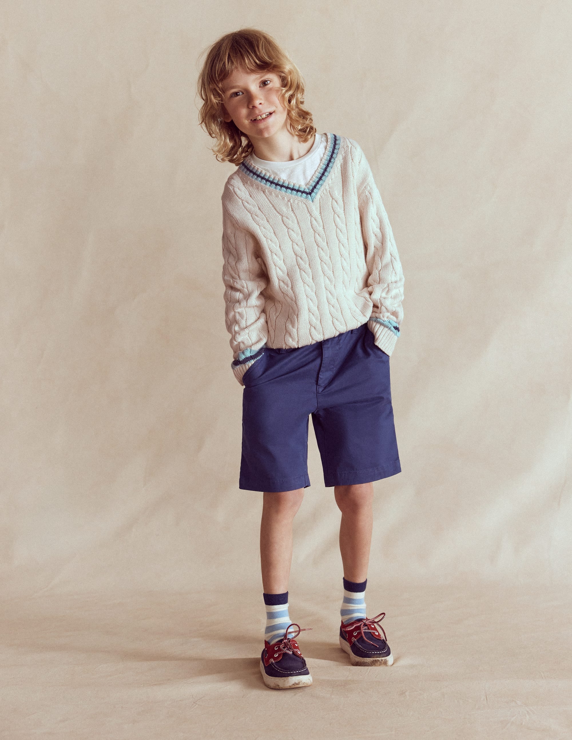 V-neck Cable Jumper-Ivory - Image 1
