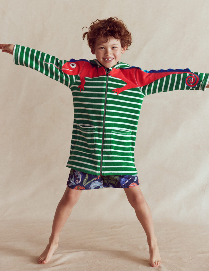 Fun Towelling Zip-up Throw On-Chameleon Green Stripe