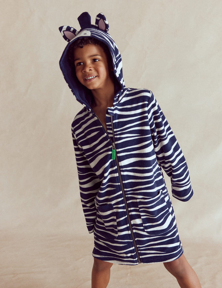 Fun Towelling Zip-up Throw On-Zebra