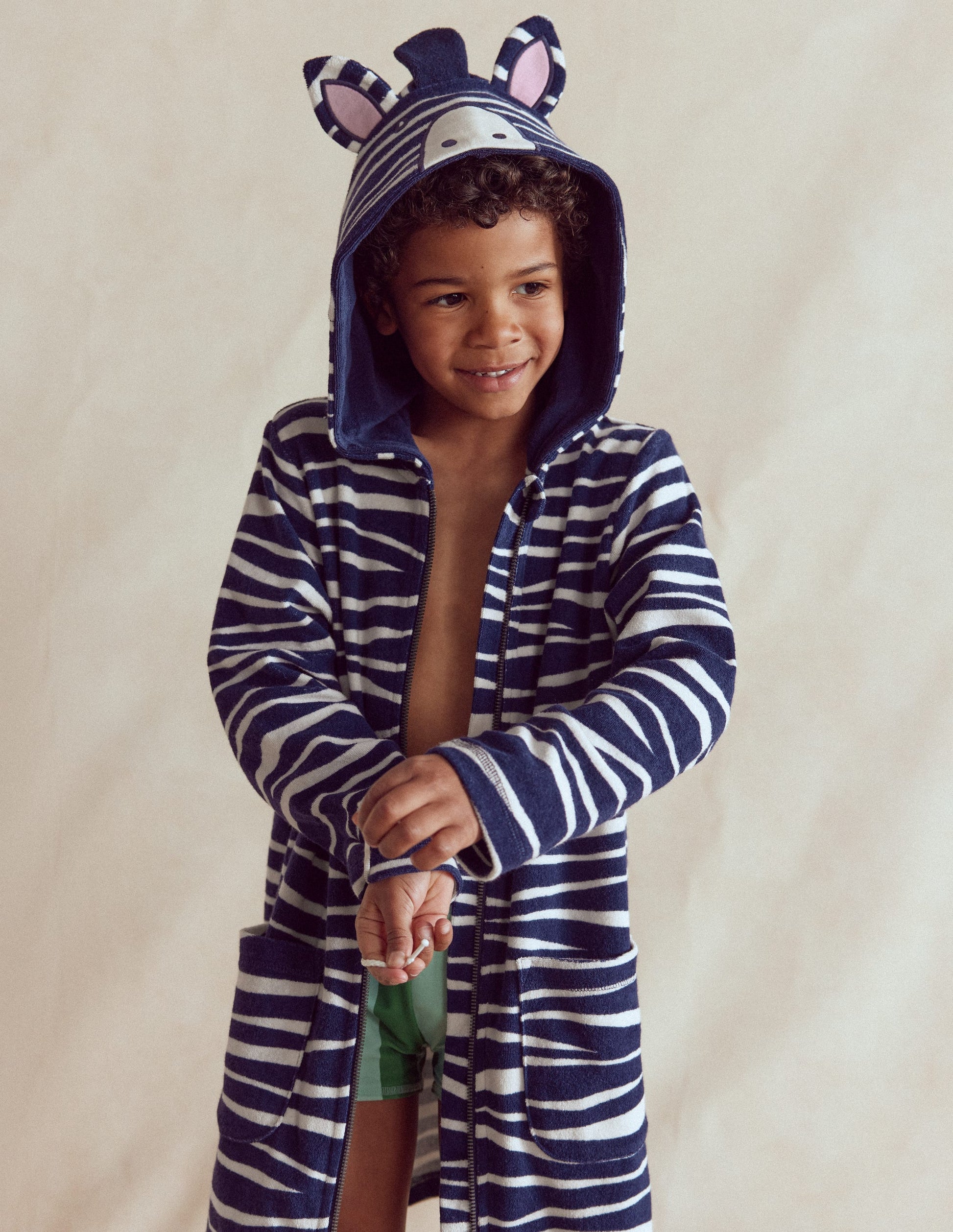 Fun Towelling Zip-up Throw On-Zebra-2