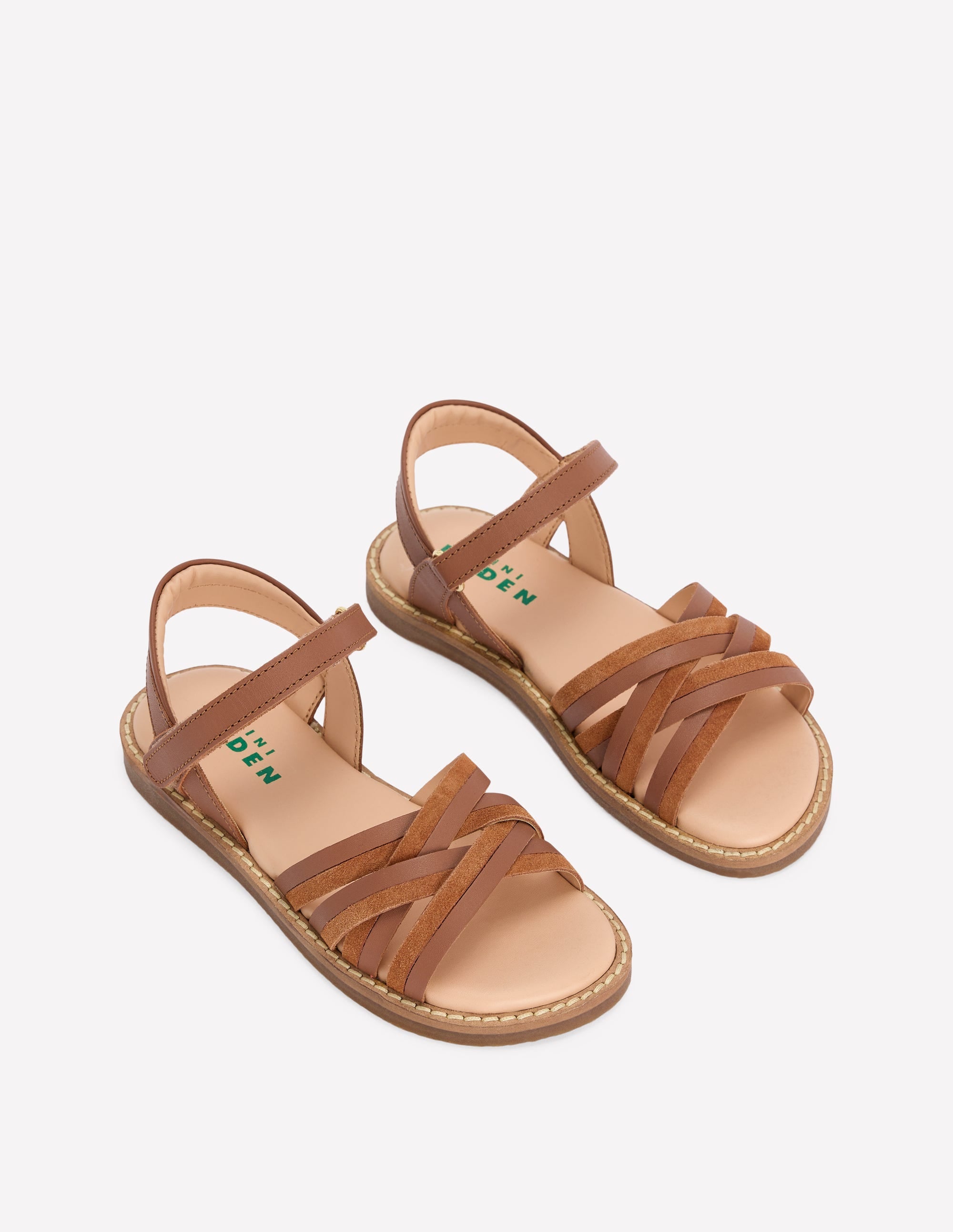 Crossed Leather Sandals-Tan - Image 2