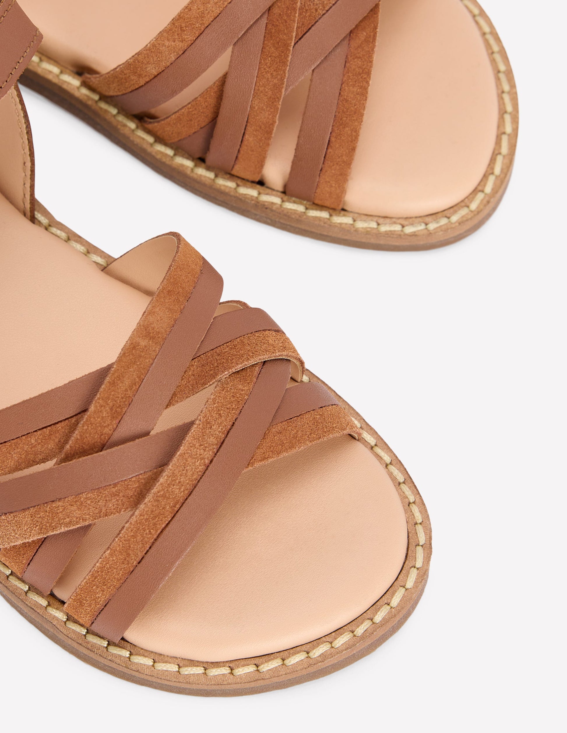 Crossed Leather Sandals-Tan-3