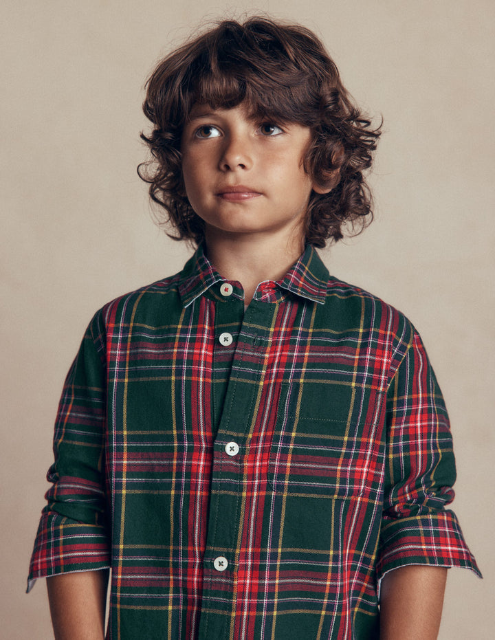 Cosy Cotton Check Shirt-Dark Green Check