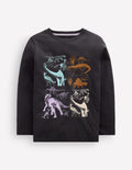 Long Sleeve Printed T-shirt-Shadow Grey Dinos
