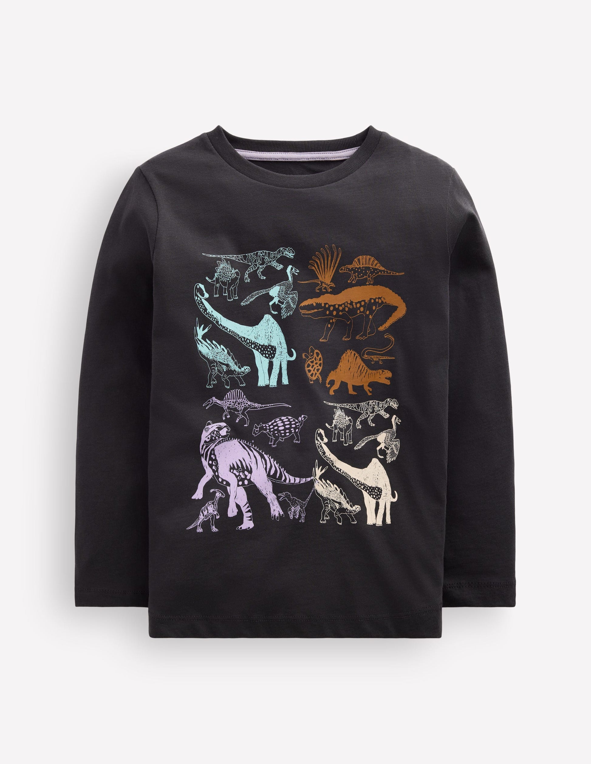 Long Sleeve Printed T-shirt-Shadow Grey Dinos-1