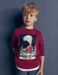 Long Sleeve Printed T-shirt-Red Steam Train