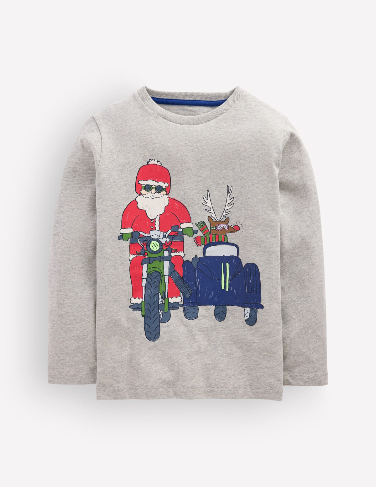 Front & Back T-shirt-Grey Marl, Motorbike Santa-1
