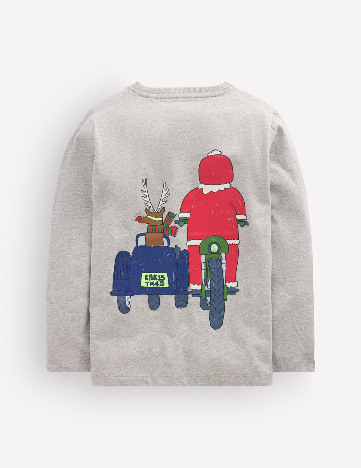Front & Back T-shirt-Grey Marl, Motorbike Santa - Image 2
