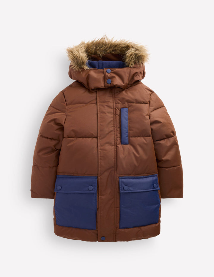 Fleece Lined Padded Coat-Raw Umber