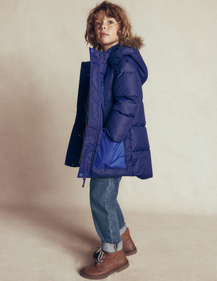 Fleece Lined Padded Coat-College Navy