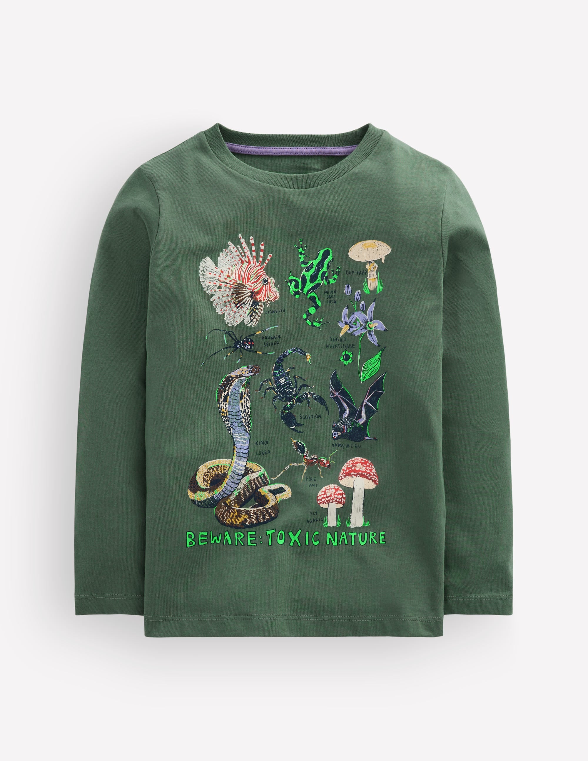 Long Sleeve Glow T-shirt-Bottle Green, Toxic Nature - Image 3