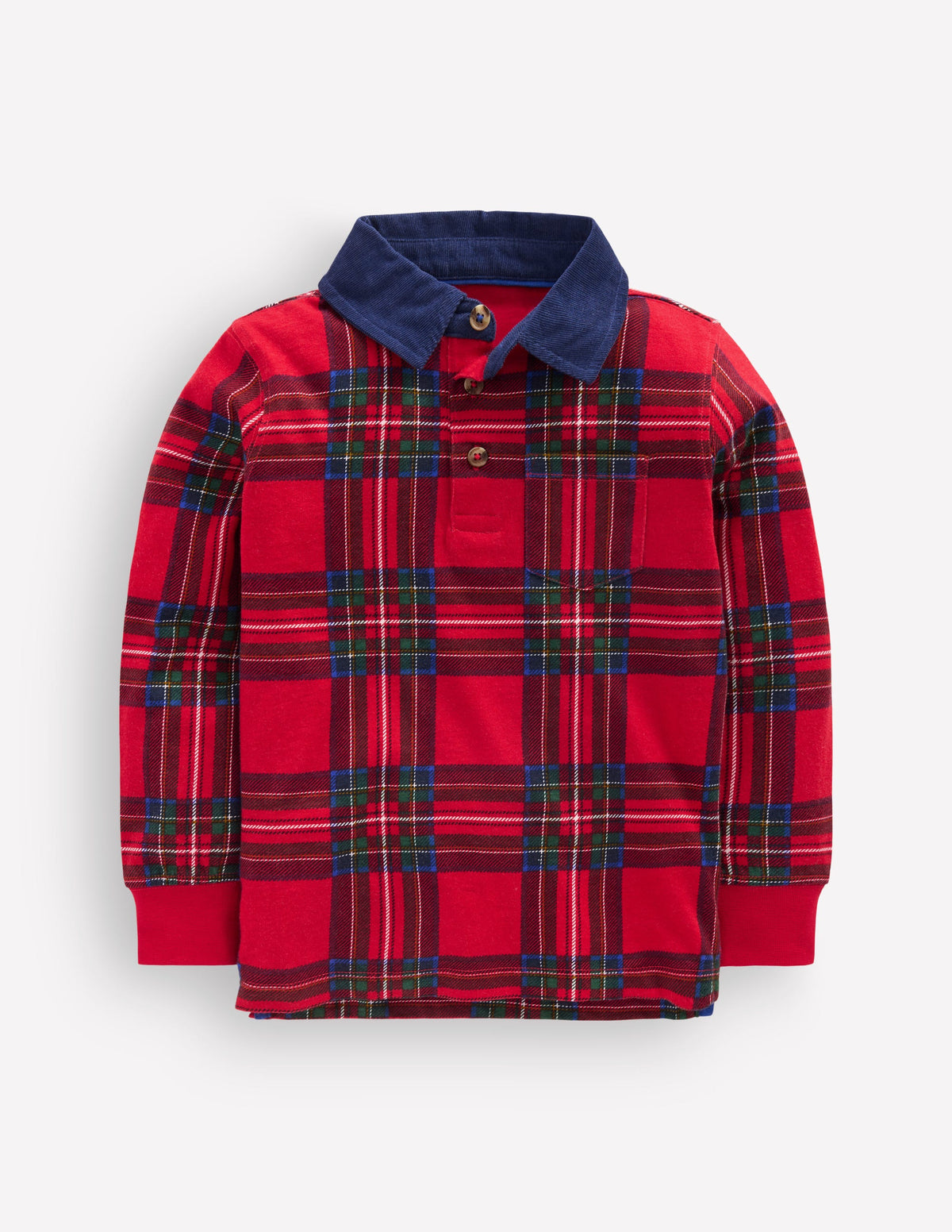 Long Sleeve Smart Polo Shirt-RED BRAND CHECK - Image 1