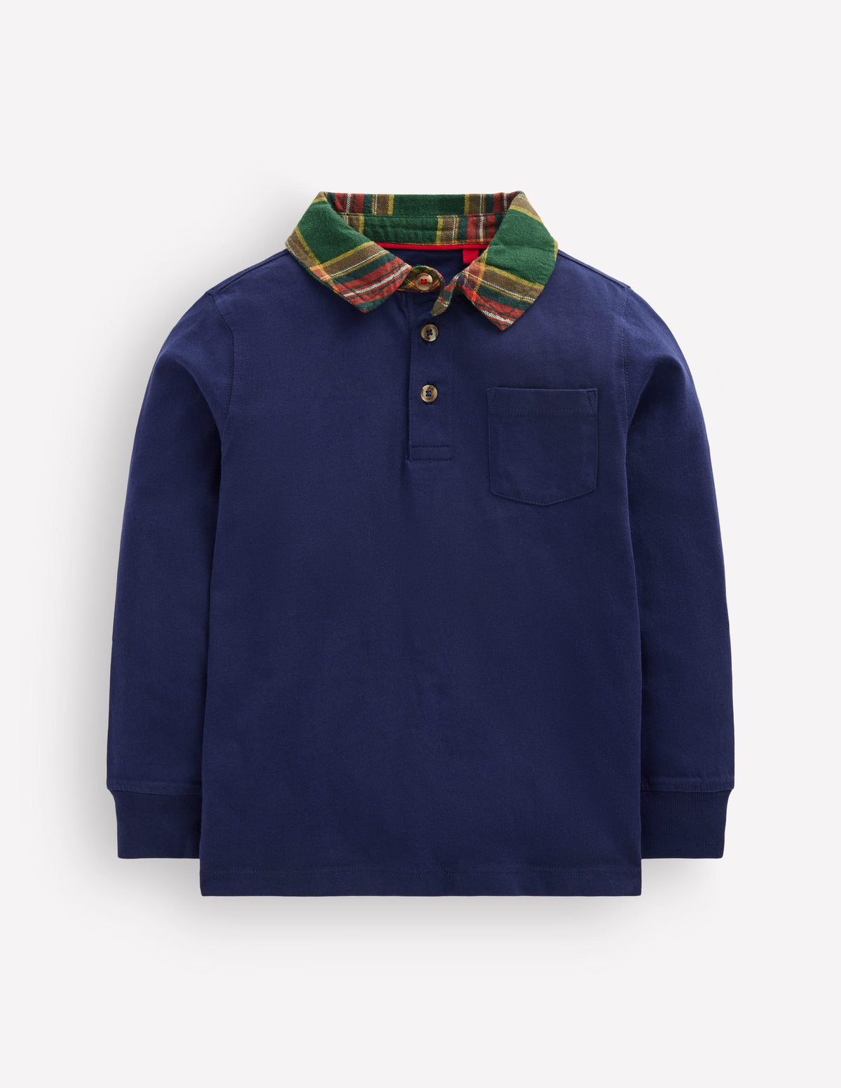 Long Sleeve Smart Polo Shirt-College Navy/Green Check-1