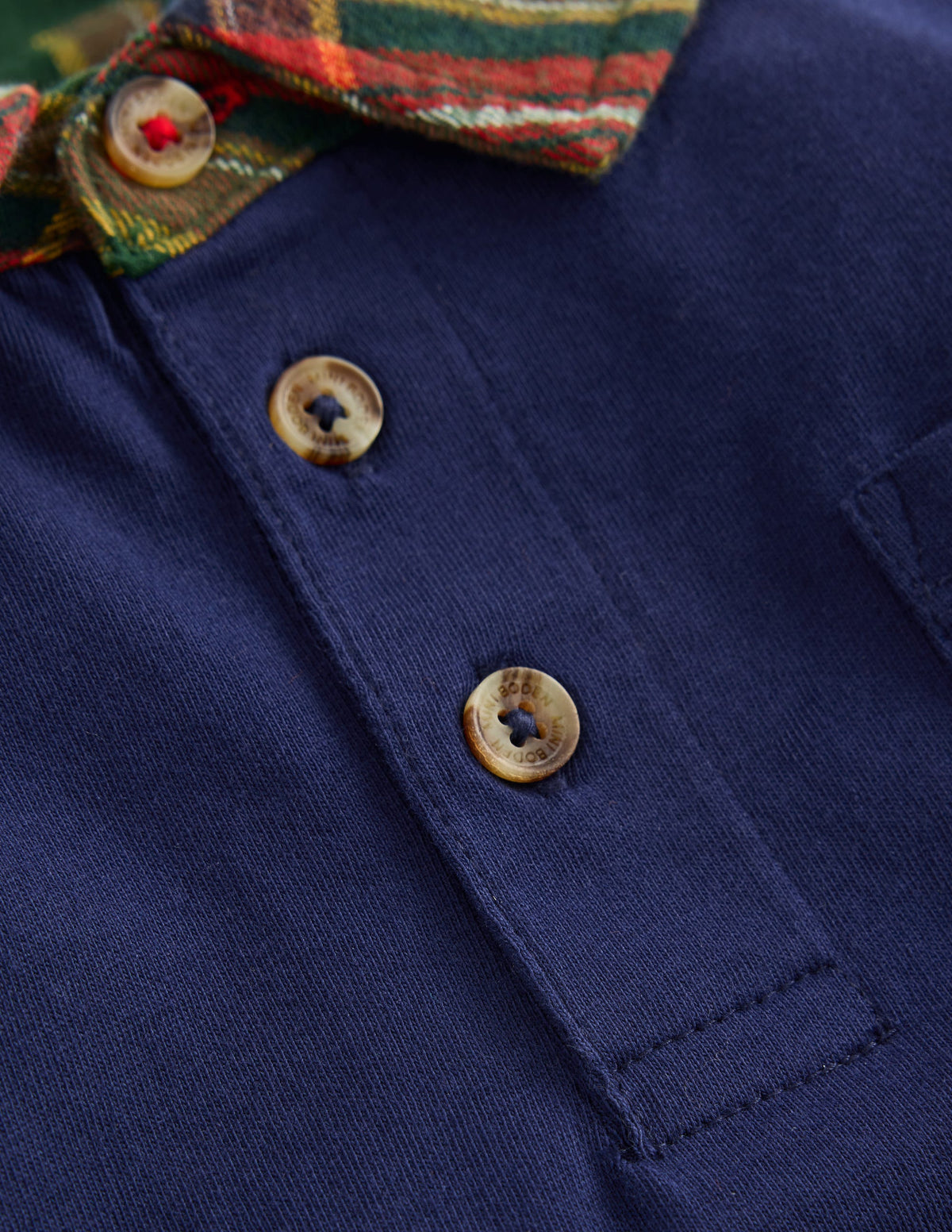 Long Sleeve Smart Polo Shirt-College Navy/Green Check-3