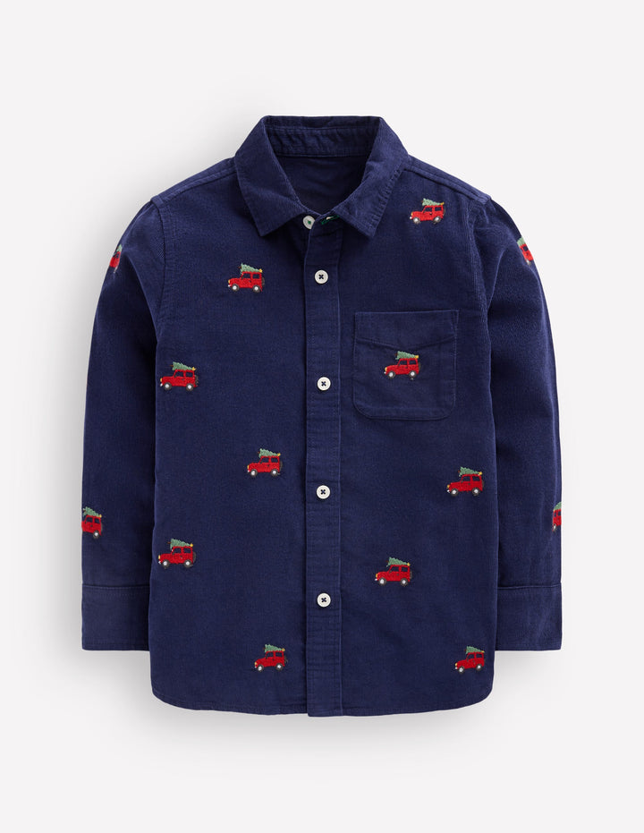 Embroidered Corduroy Shirt-College Navy Jeep