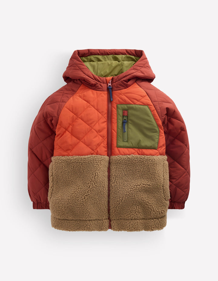 Quilted Borg Jacket-Rust Mix