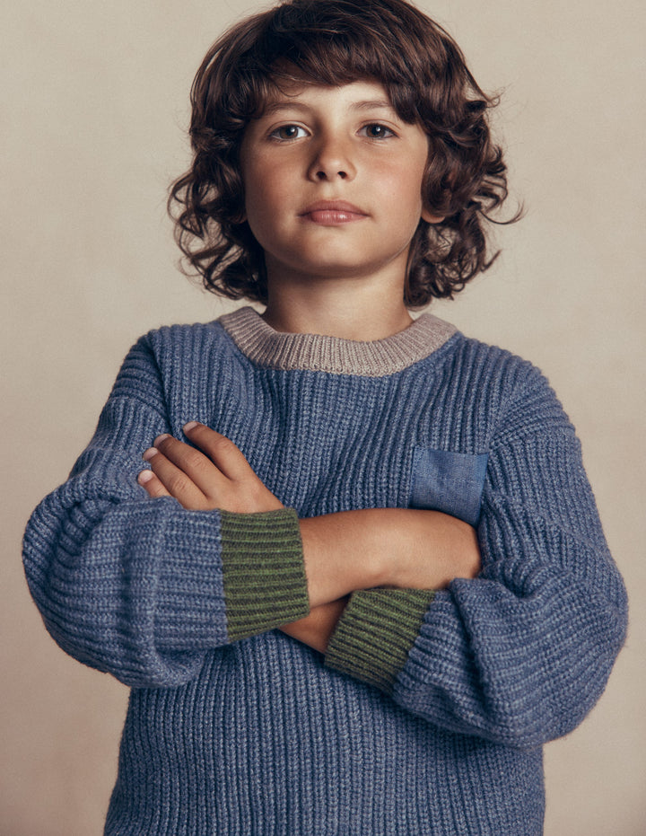 Contrast Pocket Jumper-Navy Melange