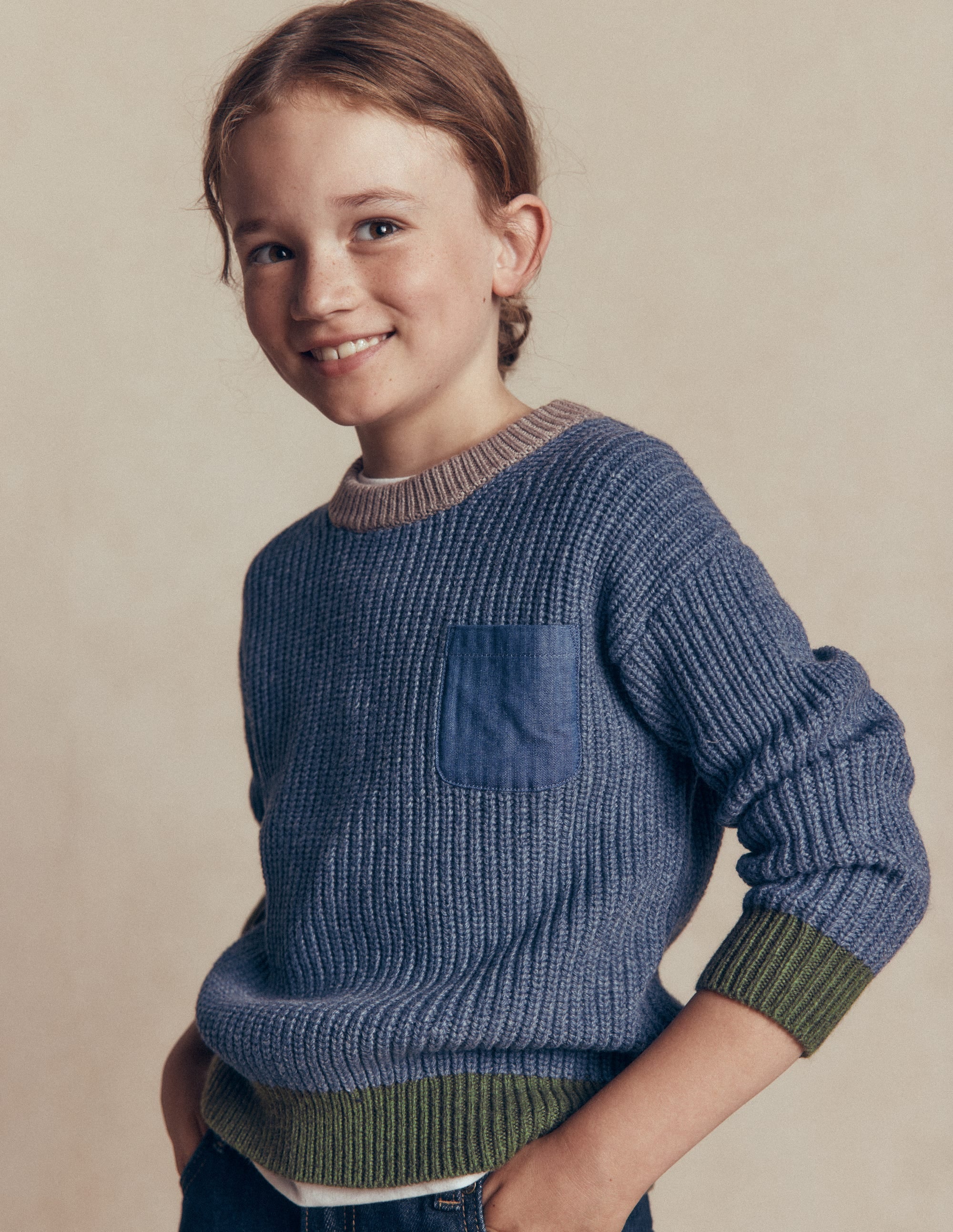 Contrast Pocket Jumper-Navy Melange - Image 4