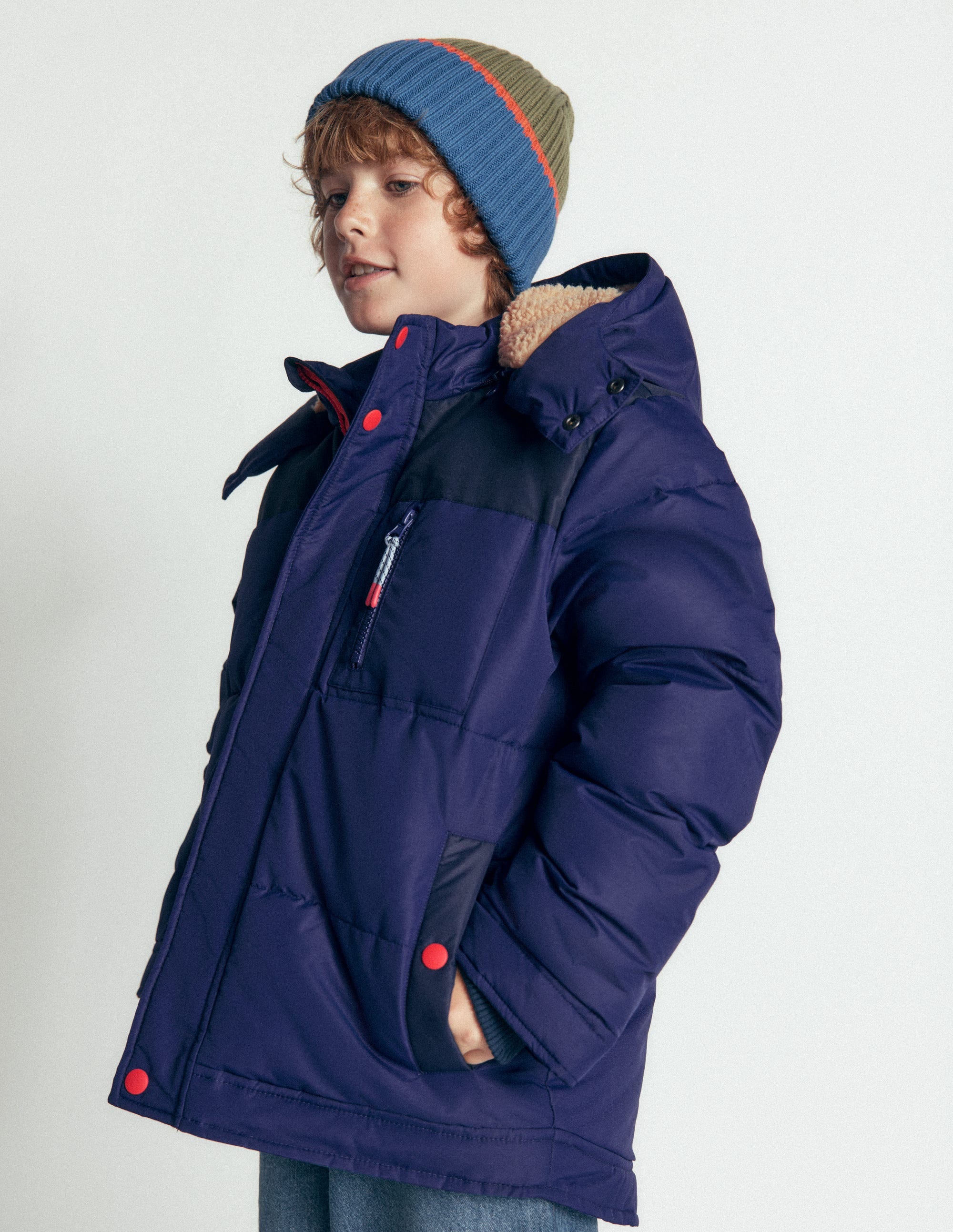 Borg Lined Puffer Coat-College Navy - Image 4