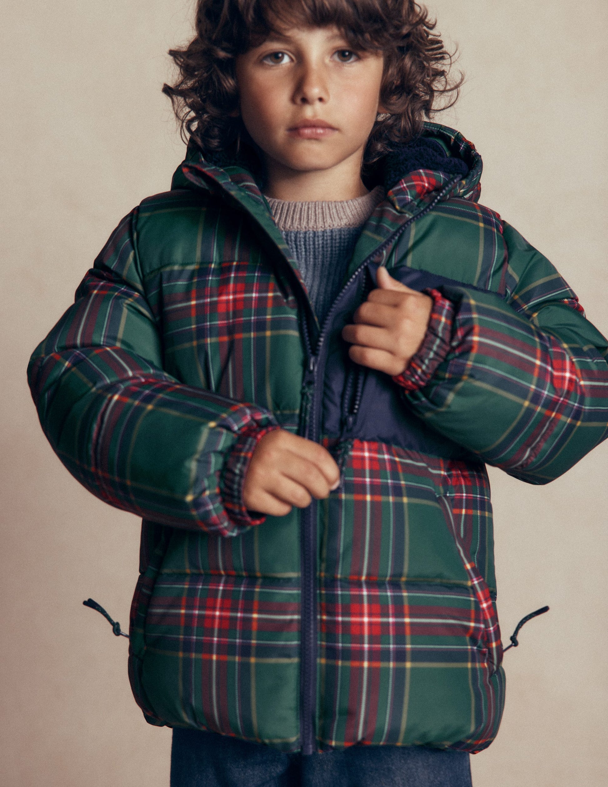 Fun Padded Coat-Green Check-2