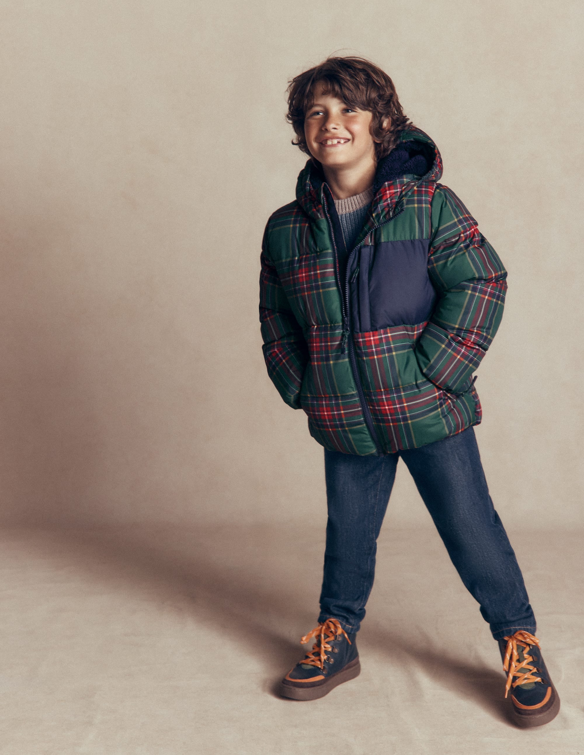 Fun Padded Coat-Green Check - Image 4