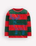 Striped Stitch Detail T-Shirt-Reindeer