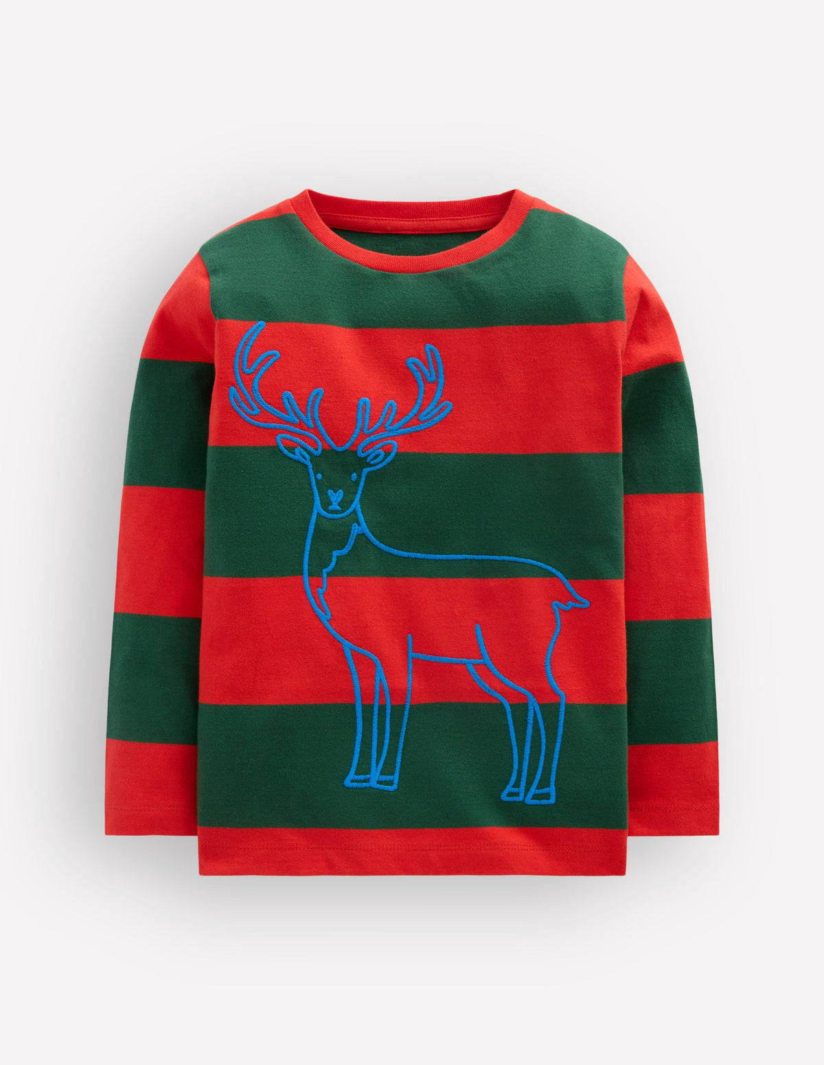 Striped Stitch Detail T-Shirt-Reindeer - Image 1