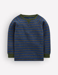 Cosy Textured Stripe T-shirt-Denim Blue / Charcoal Marl