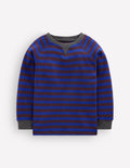 Cosy Textured Stripe T-shirt-Bright Blue / Chocolate Brown