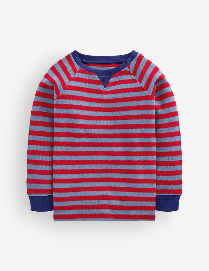 Cosy Textured Stripe T-shirt-French Denim / Gemstone Red