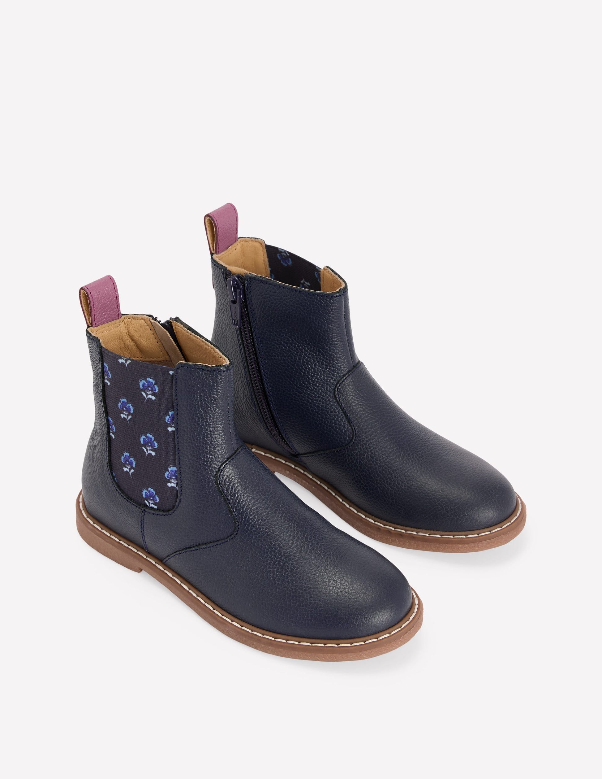 Chelsea Boots (Girls)-Navy Floral-2