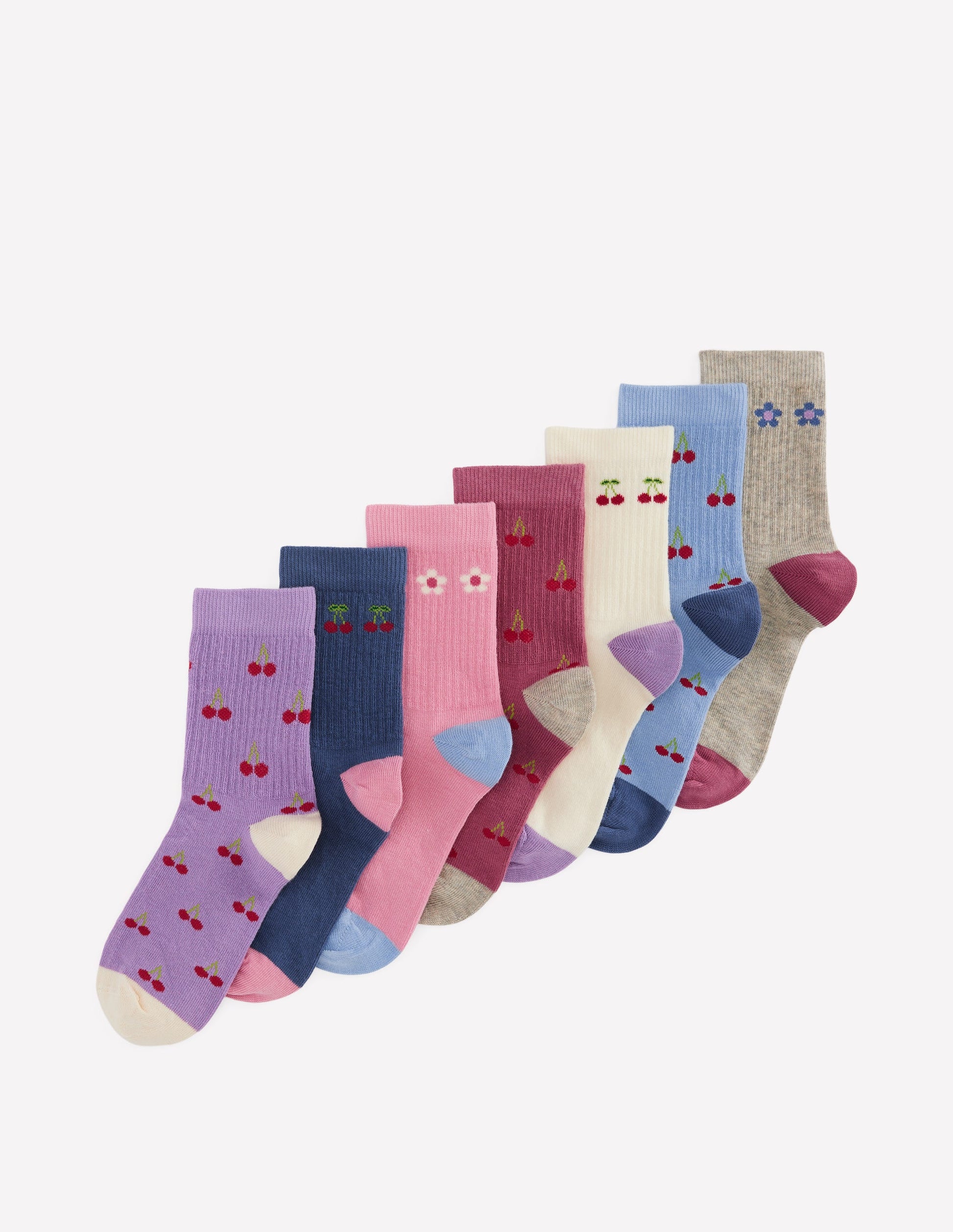 7 Pack Ribbed Socks (Girls)-Fun Cherries-1