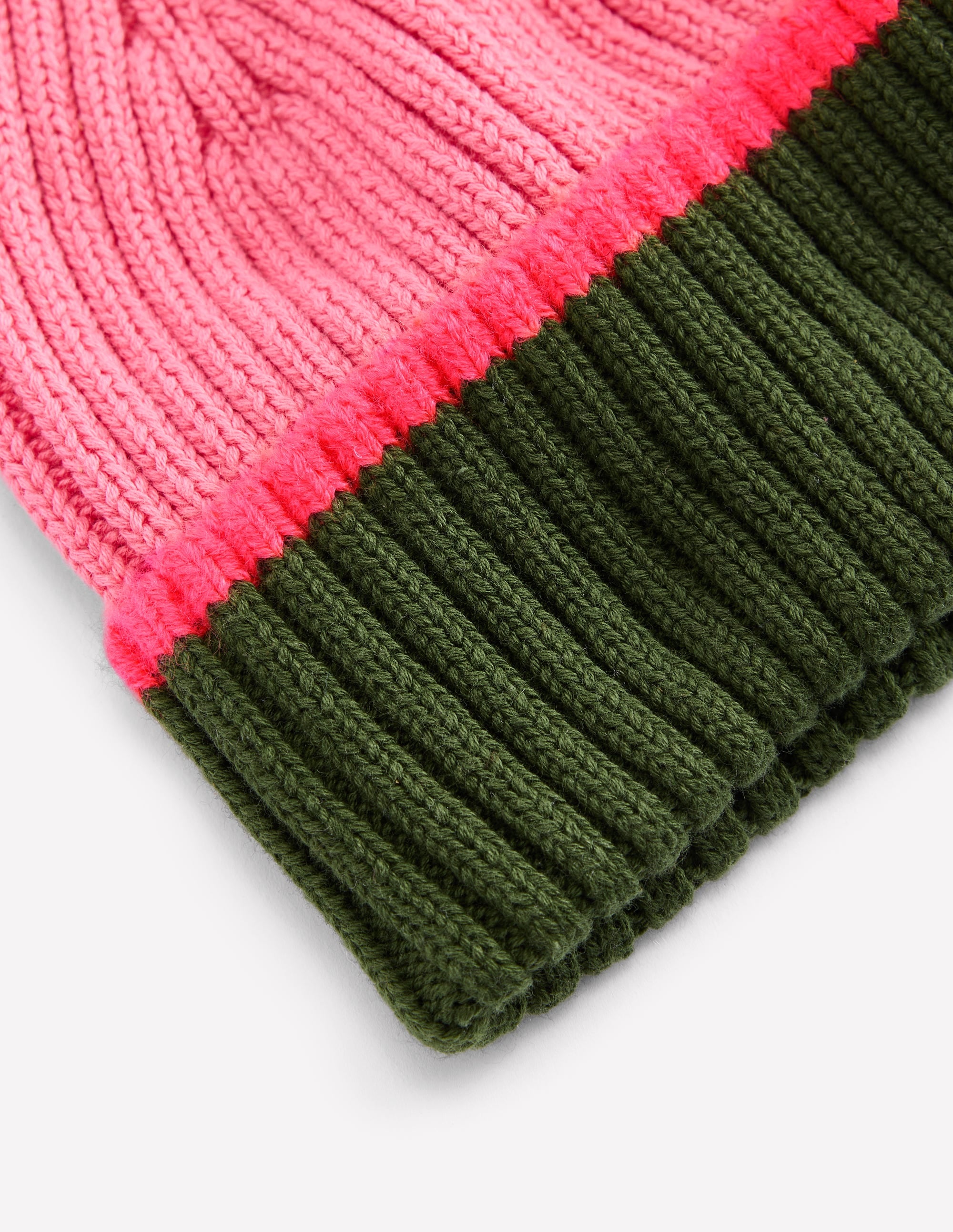 Girl's Cotton Ribbed Beanie-Pink Colourblock - Image 2