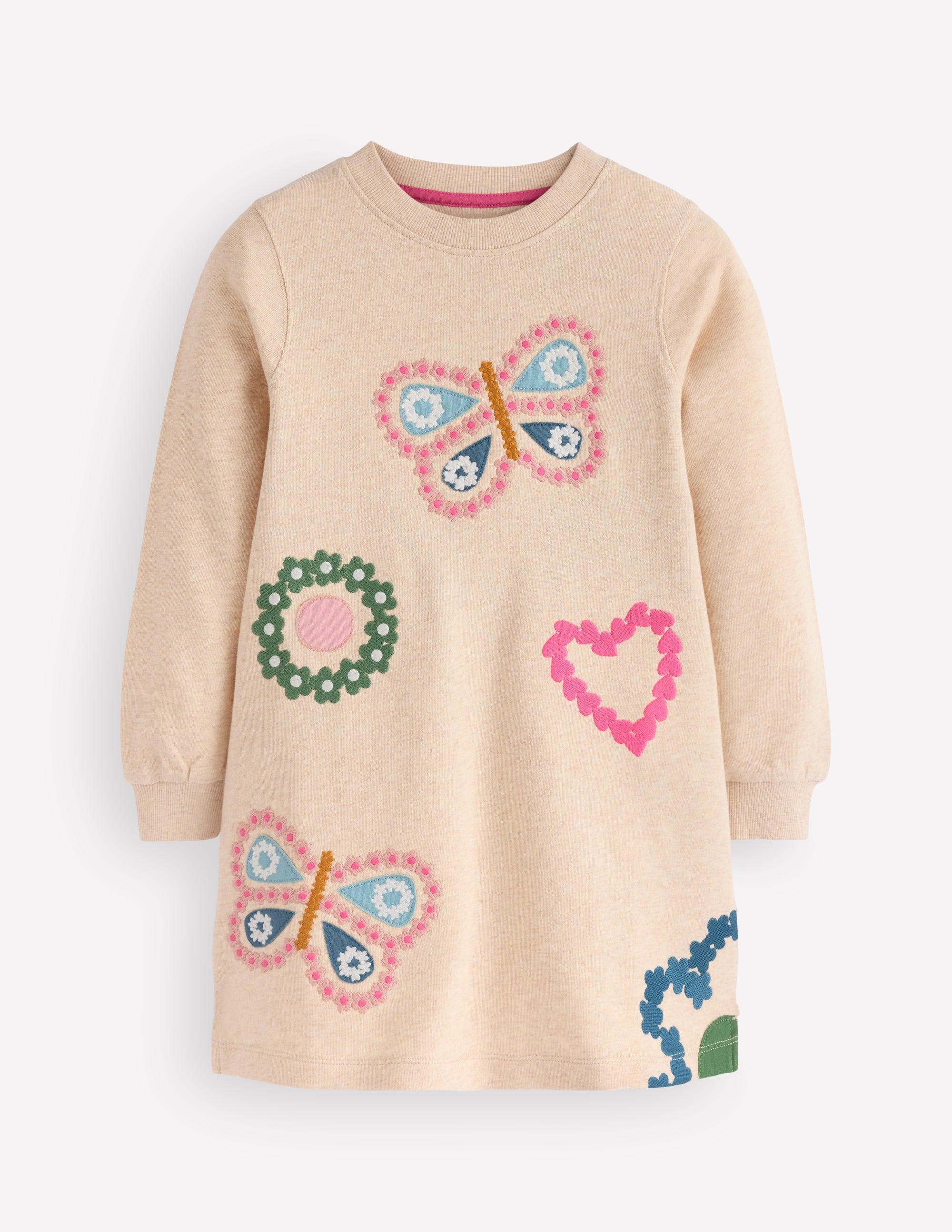 Ida Sweatshirt Appliqué Dress-Oatmeal Butterlies - Image 2