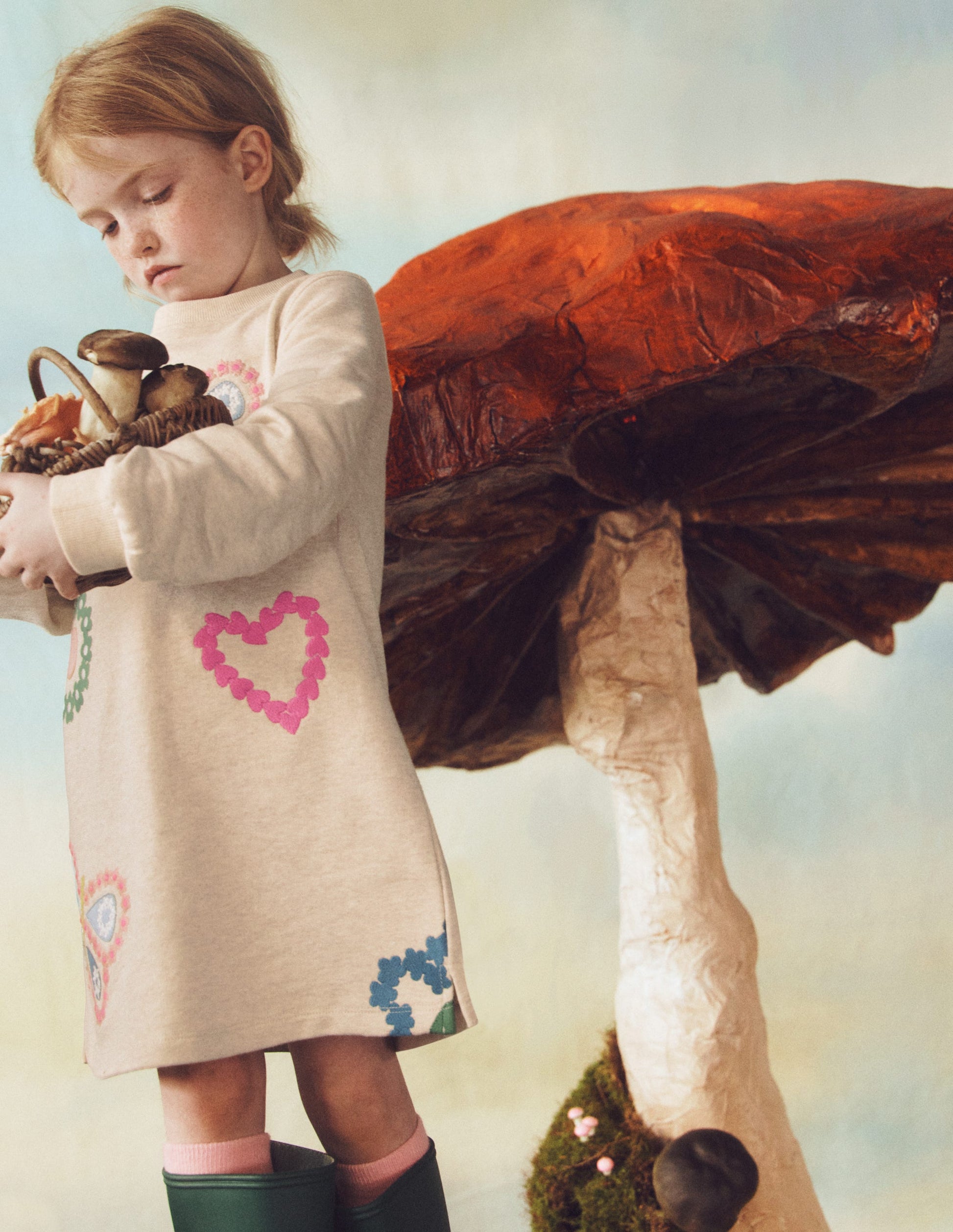 Ida Sweatshirt Appliqué Dress-Oatmeal Butterlies-1