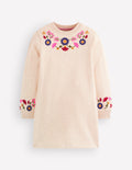 Ida Sweatshirt Appliqué Dress-Oatmeal Floral Embroidery