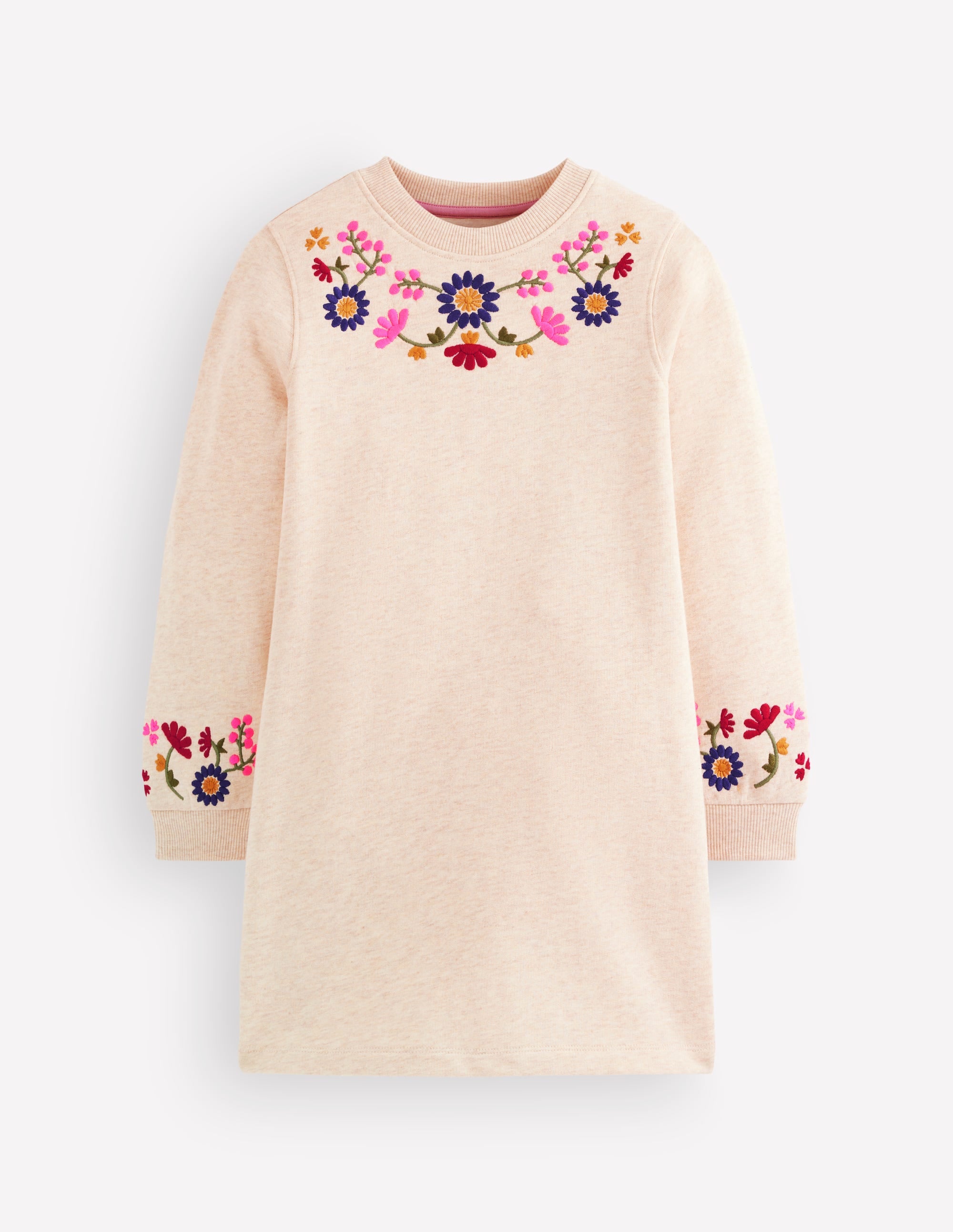 Ida Sweatshirt Appliqué Dress-Oatmeal Floral Embroidery - Image 1