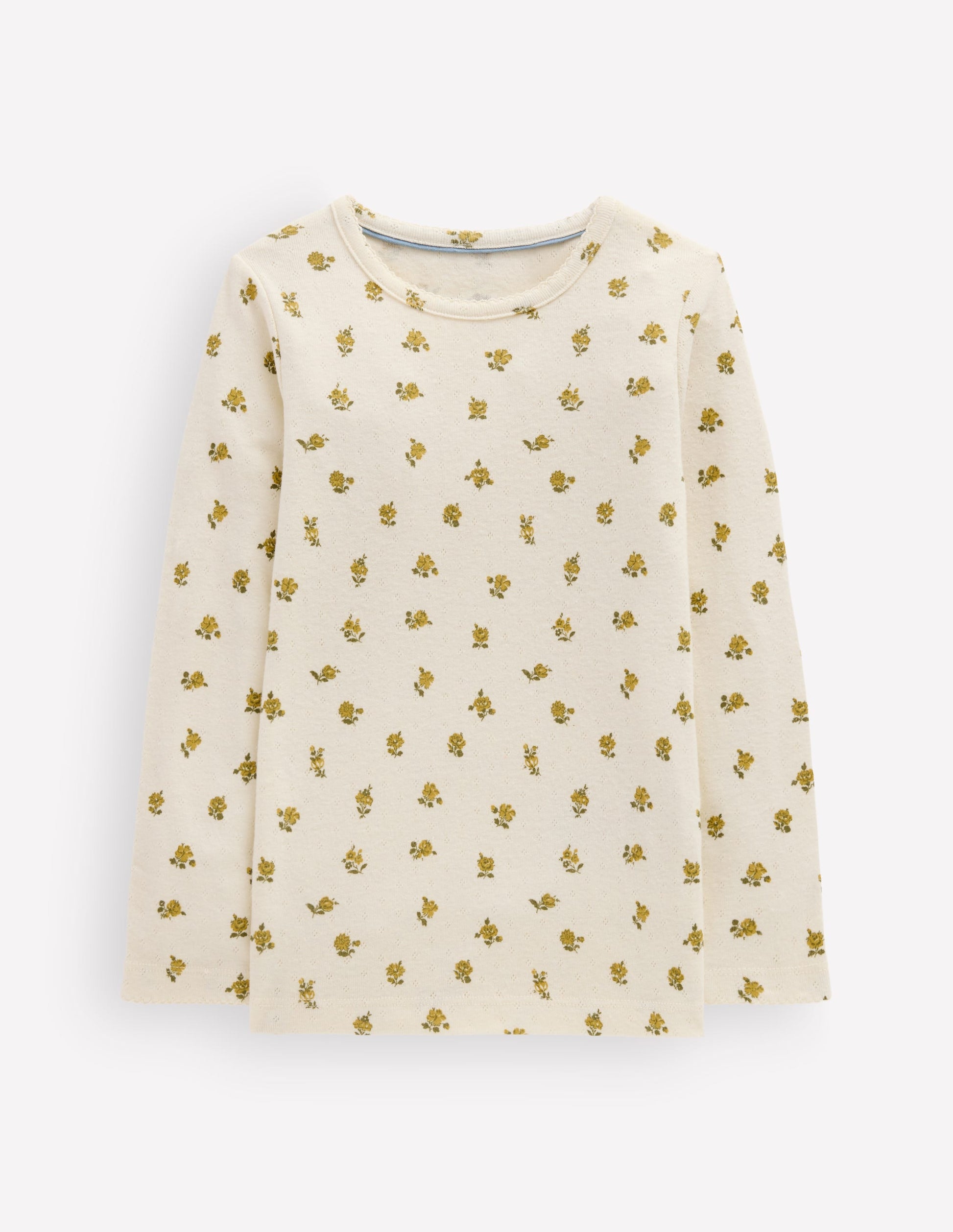 Long Sleeve Pointelle Top-Yellow Ditsy Floral-1